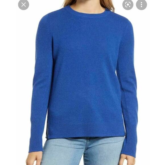 HALOGEN Crew Neck‎ Cashmere Sweater in Blue Surf XS NEW - Picture 1 of 6